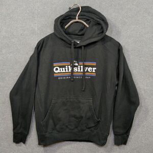 Quicksilver Medium Men’s Black hoodie Pullover Sweatshirt Surfing Retro Style